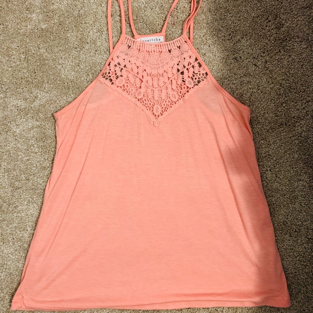 Coral lace detail tank (NWOT)